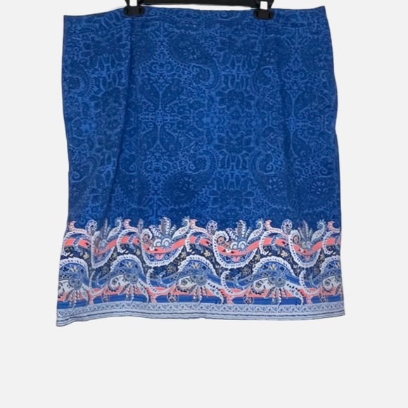 LANDS END Paisley Blue Cotton Spandex Blend Button Front Skirt Women’s Size 18W - Picture 2 of 11